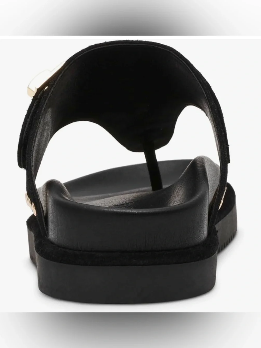 New Steve Madden Black Suede Toe-Post Sandals with Gold Hardware - Picture 6 of 10